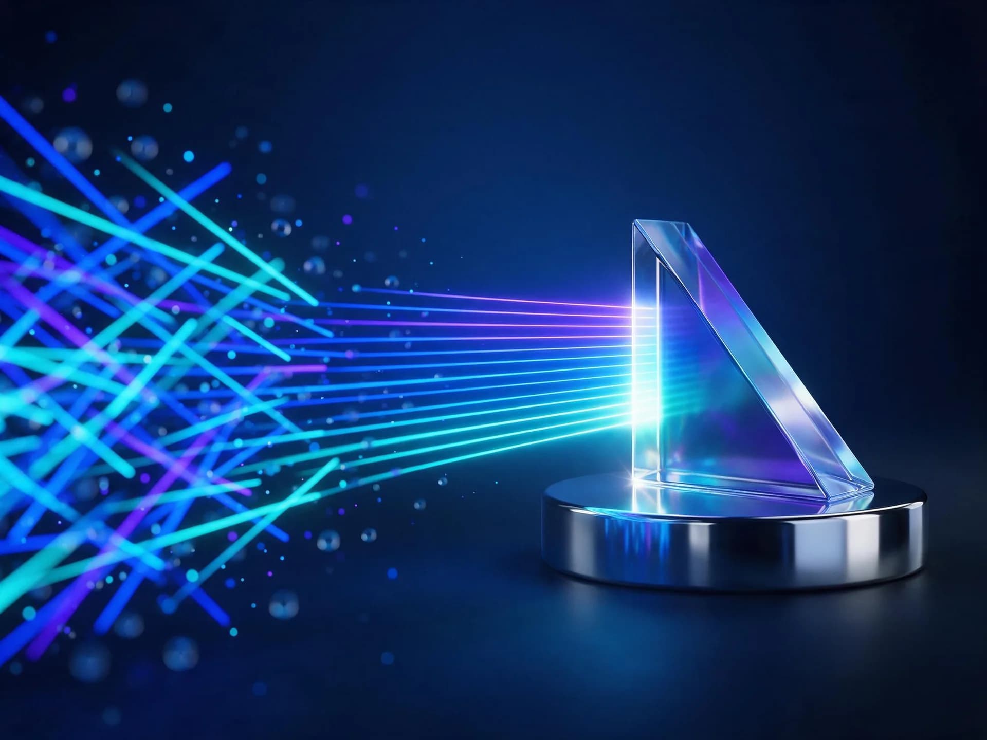 Ordered streams of light flowing into a prism